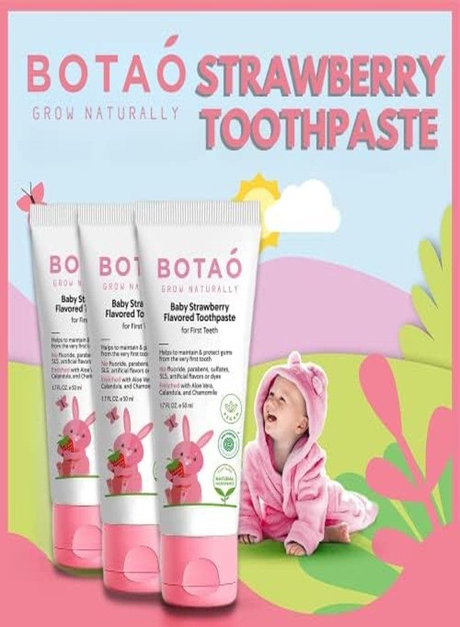 BOTAO Fluoride Free Baby Toothpaste | Natural Toddler Toothpaste | Strawberry Flavored - Training Toothpaste for Toddlers | EWG Verified, Vegan, SLS Free, Safe to Swallow, Aloe Vera (3 Pack) - Image 5